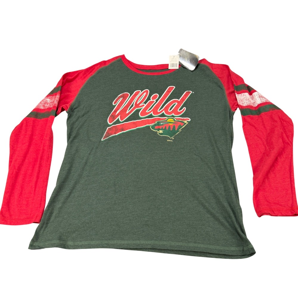 NHL Minnesota Wild Long Sleeve Raglan T-Shirt Green Red‎ Mens XL H0MHD0CSAM